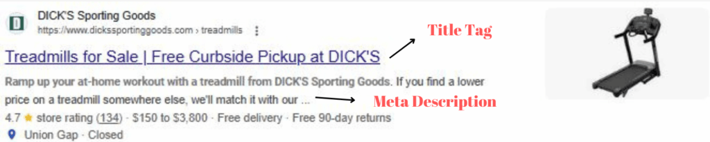 SERP Listing with title tag and meta decriptioin