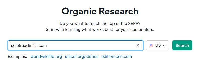Semrush Organic Research tool search bar