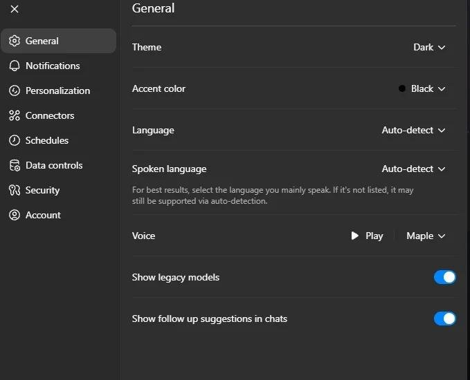 Enable legacy models in ChatGPT settings to switch from GPT-5 to GPT-4o and fix ChatGPT Plus memory issues